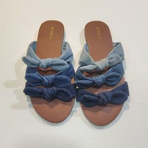 BCBGirls Triple Knot Ombre Denim Slide Sandals - Light to Dark Blue